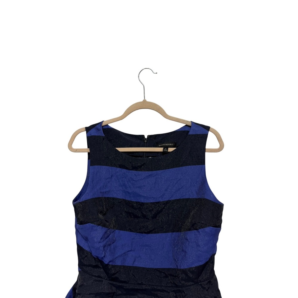 Banana Republic Size 8 Blue Black Stripe Peplum Top Sleeveless Party Blouse - Picture 2 of 6